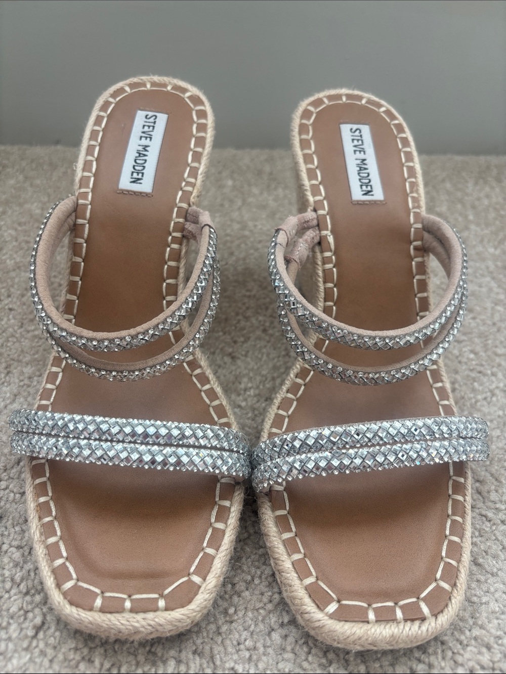 Steve Madden Silver Crystal-Strap Espadrille Wedge Sandals - Picture 3 of 3